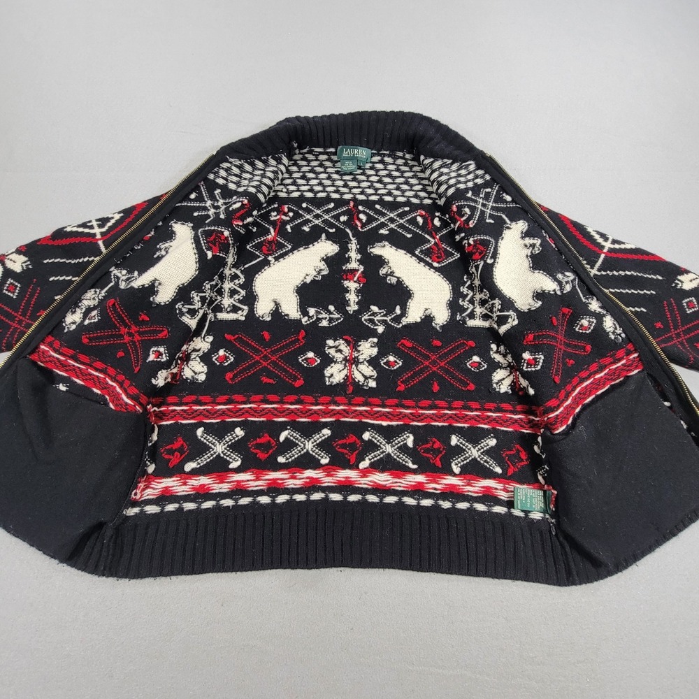 Vintage Lauren Ralph Lauren Cardigan Sweater Fair Isle Lambswool Zip Women's L - Picture 10 of 11